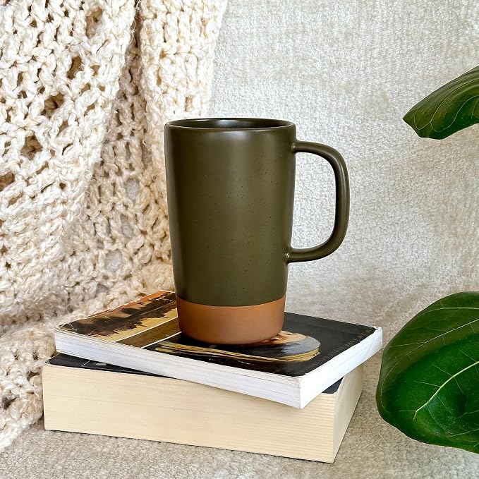 Mora Ceramics Large Tea Mug with Loose Leaf Infuser and Ceramic Lid, 18 oz, Portable, Microwave and Dishwasher Safe, Tall Coffee Cup - Rustic Matte Ceramic Glaze, Modern Herbal Tea Strainer, Olive - Image 6
