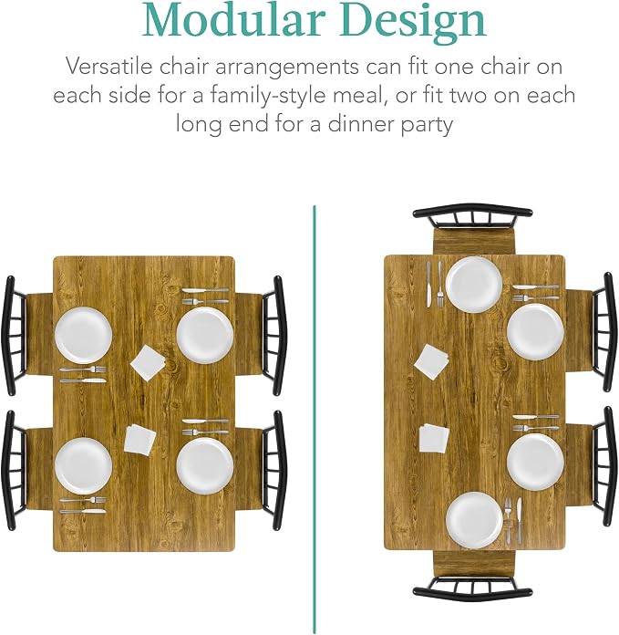 Best Choice Products 5-Piece Metal and Wood Indoor Modern Rectangular Dining Table Furniture Set for Kitchen, Dining Room, Dinette, Breakfast Nook w/ 4 Chairs - Brown - Image 5
