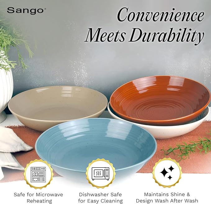 Sango Siterra Painter's Palette Stoneware Pasta Bowls (Set of 4) – Pasta & Serving Bowls, Earthy Reactive Glaze, Multi Assorted Colors, Microwave & Dishwasher Safe, for Everyday Dining & Entertainment - Image 4