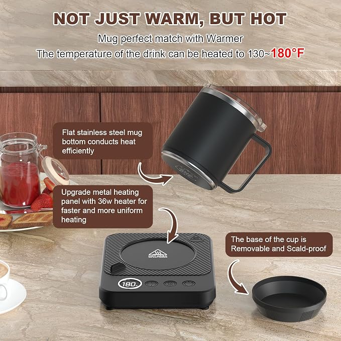 Felibeaco Coffee Mug Warmer &Mug Set for Desk, Smart Coffee Cup Warmer with 16oz Heated Mug, Cup Heater with Auto Shut Off for Office/Home, Coffee Gifts for Women/Men/Dad on Father‘s Day, Black - Image 2
