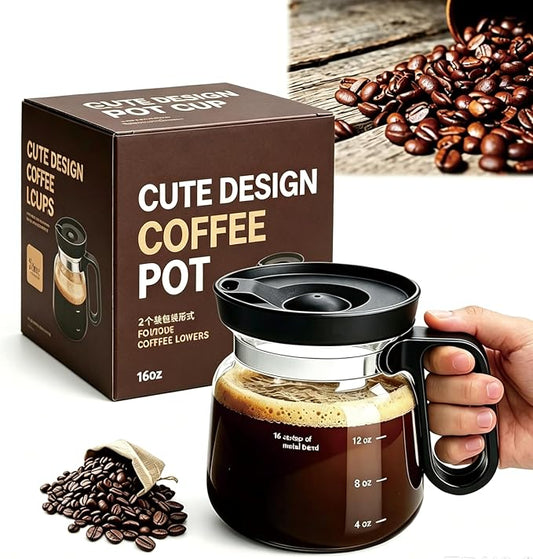 16 Oz Glass Coffee Mug in Coffee Pot Shape, Heatproof Large Capacity Cup,Mini Mocha Coffe Pot Coffe Mugs, Coffee Mug Looks like a Coffee Pot, CoffeePot Mugs, For Hot Teas, Hot Chocolate (1PCS) by Unknown