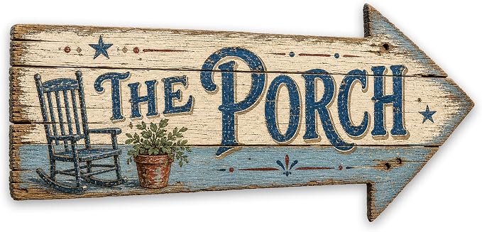 The Porch Right-Pointing Arrow Sign | barnwood look, rustic, durable print, ready to hang by MRC+Wood+Products