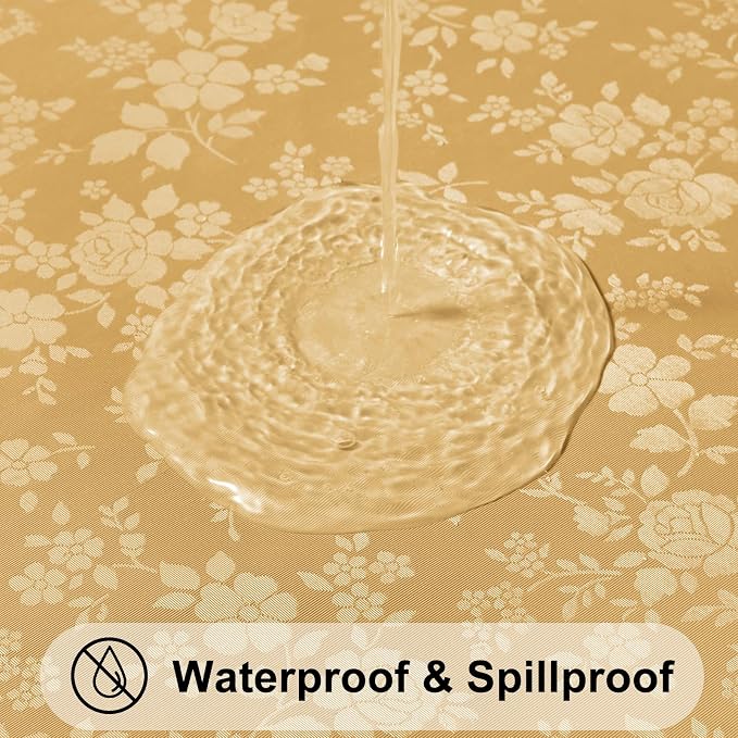 Smiry Rectangle Waterproof Heavy Duty Vinyl Tablecloths, 60 x 102 Inch | Wipeable Washable Floral Embossed Table Cover for Kitchen and Dining Room, Indoor & Outdoor Use, Gold - Image 2