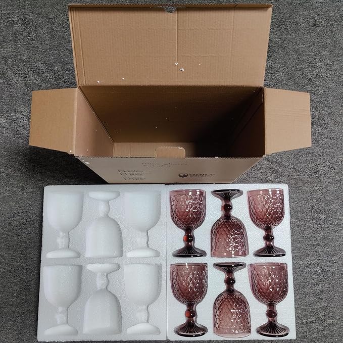 Taganov Purple Glass Goblet Colored Wine Cups Water Vintage Glassware set of 6 Pink Stemware 13.5 oz for Wedding Party Bar Housewarming Gift - Image 5