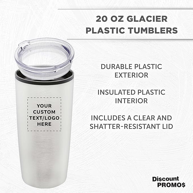 Custom Plastic Tumblers 20 oz Set of 6/12/24 Personalized Bulk Pack with Lids, Ice Coffee Tumbler, To Go Cup Insulated - Silver