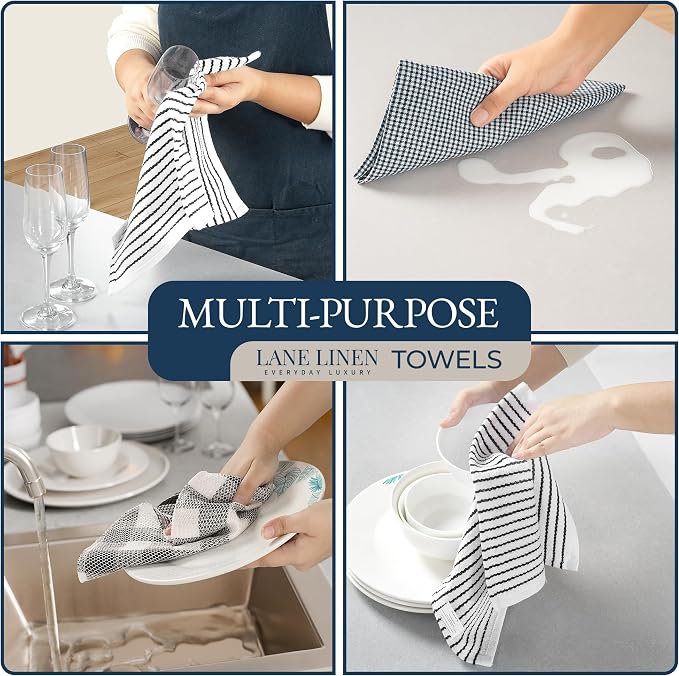 LANE LINEN Kitchen Towels Set 20 Pack - Ultra Soft Cotton Kitchen Hand Towels, Highly Absorbent Dish Cloths, Durable Scrubbers, Flour Sack Tea Towels, Heat Resistant Oven Mitts & Pot Holders - Black - Image 4