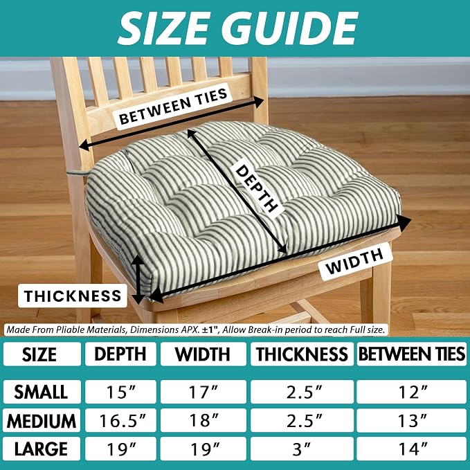 Barnett Home Decor Dining Chair Pad with Ties Corduroy Beige -Size Medium 16.5 x 18 16.5 x 18 Chair Cushion - Latex Foam Fill Cushion, Reversible, Machine Washable - Pinwale (Taupe/XL) - Image 3