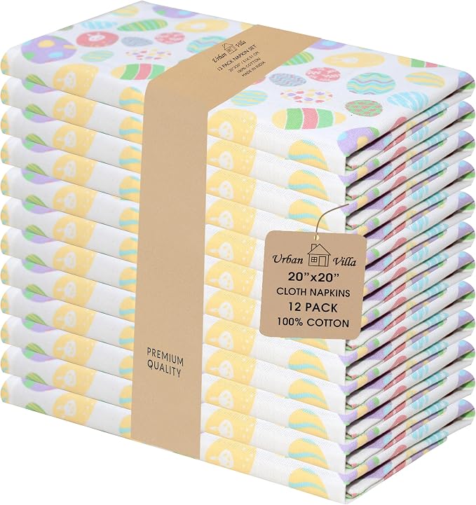 Urban Villa Cloth Napkins Cotton 20x20 (Set of 12) Egg Print by CottonTrends
