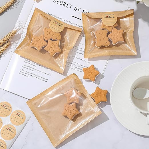 Outus 100 Pcs Cookie Packaging Bags with Seal, 4 x 4 Inch Bakery Pastry Bags with Window, Heat Sealable Grease Resistant Paper to Go Bake Sleeves for Gift Giving Donut Bread Sandwich (Brown) - Image 6