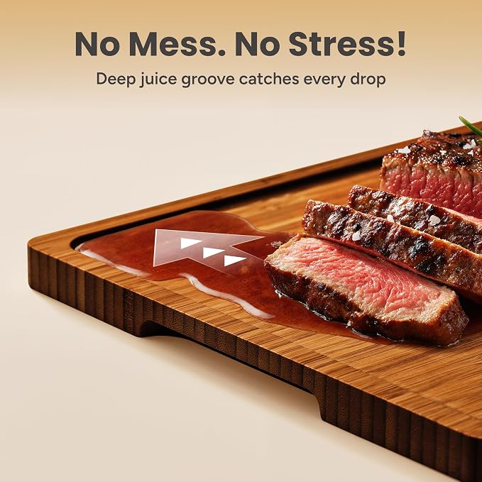 SMIRLY Cutting Board, Carbonized Bamboo Cutting Board Set of 3 with Stand | Non Toxic Wooden Cutting Board with Juice Grooves and Handles, Multiple Sizes Chopping Boards for Meat Vegetable Charcuterie - Image 3