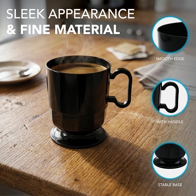 Party Essentials 8-Ounce Hard Plastic Coffee Cup/Tea Mug with Handle, 20-Count, Deluxe Black - Image 5