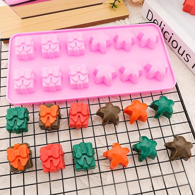 Christmas Silicone Chocolate Molds 5PCS Christmas Trees Snowflake Socks Bells Gingerbread Man Santa Shape Baking Molds for Chocolate Jelly Soap Fondant Candy Candles Pastry Gummies Cake Decorating