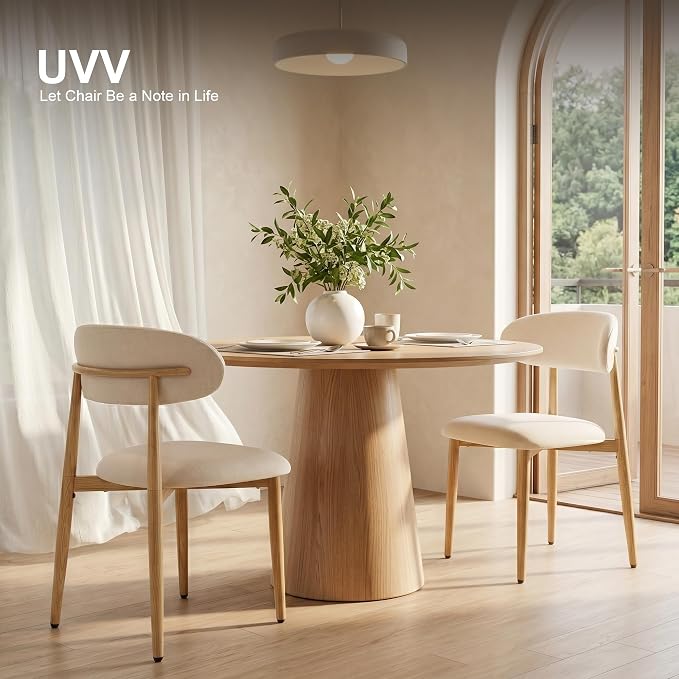 UVV Dining Chairs Set of 4, Metal Kitchen Chairs with Modern Fabric Upholstered for Dining Room, Beige - Image 3