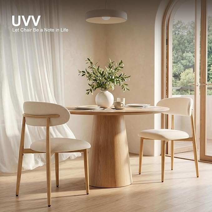 UVV Dining Chairs Set of 2, Metal Kitchen Chairs with Modern Fabric Upholstered for Dining Room, Beige - Image 2