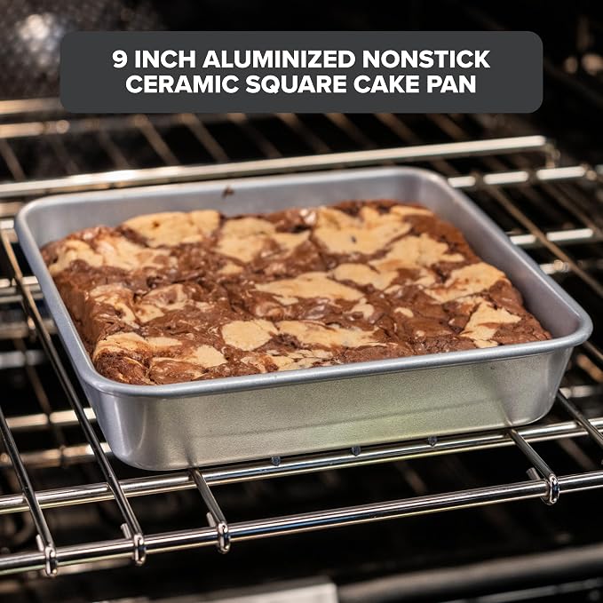 Viking Premium 9-Inch Nonstick Ceramic Square Cake Pan, Made without PFAS, Heavy Gauge Aluminized Steel Baking Pan with Reinforced Iron Frame, Even Heating Bakeware, Oven Safe to 475F, Silver - Image 2