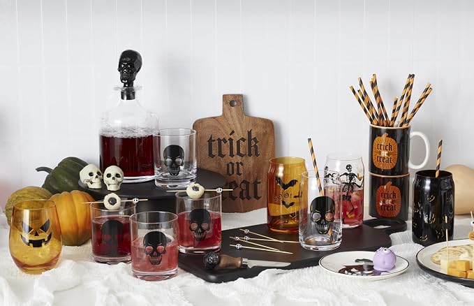 Oneida Vintro Halloween Skeleton 5-Piece Whiskey Glass Set | includes 4 double old fashioned glasses, 1 decanter | dishwasher safe | halloween party decor | 10.5 inch, 42oz - Image 7