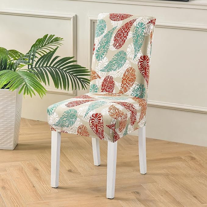 Fuloon Chair Covers for Dining Room 6 Pack, Printed Stretch Dining Slipcovers, Washable Kitchen Slip Covers for Parson Chair, Color Leaves Printed, Set of 6 - Image 3
