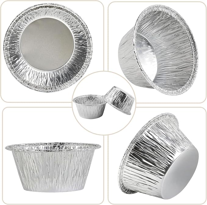 150 Pcs Aluminum Foil Baking Cups 4 Oz, SUPPHOUS Disposable Ramekin Aluminum Cupcake liners, Silver Foil Baking Cups Muffin Liners for Cupcake, Baking, Egg Tart, Pudding, Creme Brulee - Image 2