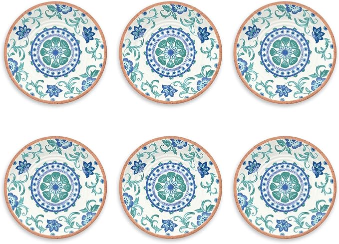 TarHong Rio Turquoise Floral Salad Plate, 8.5", Melamine, Set of 6 by AbodeHomewares-TheDesignDestinationforTabletopDrinkwareKitchenandPet