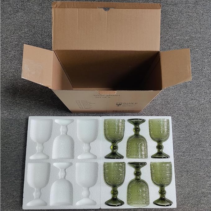 Taganov Glasses Drinking Wine Water Goblets Green Glassware set of 6 Vintage Stem Glasses Stemware 12 Ounces for Wedding Party Bar Twill Pattern Striped 350 ml - Image 5