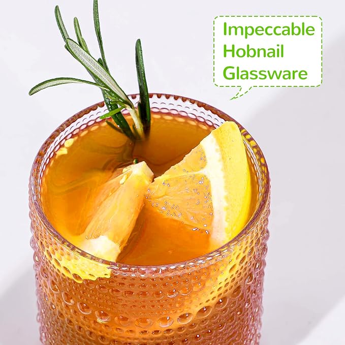 Hobnail Drinking Glasses with Bamboo Lids and Glass Straw 4Pcs Set - 14oz Vintage Glass Cups, Water Glasses, Iced Coffee Glasses, Cute Tumbler Cup, Ideal for Cocktail, Whiskey, Gift - Cleaning Brushes - Image 4