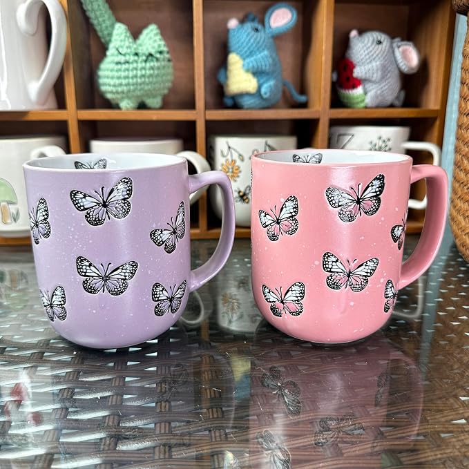 16oz Ceramic Coffee Mug for Office and Home, Hand Painted with Handles Tea Cup, Cute Vintage Butterfly Mug,Best Gifts for Women and Men,Dishwasher Microwave Safe (Light Pink) - Image 6