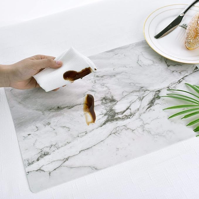 GENNISSY Marble Placemats Washable for Dining Table Set of 6 Thin Environmental Table Mats Wipeable Easy Clean for Kitchen Dinner Party (White Marble) - Image 2