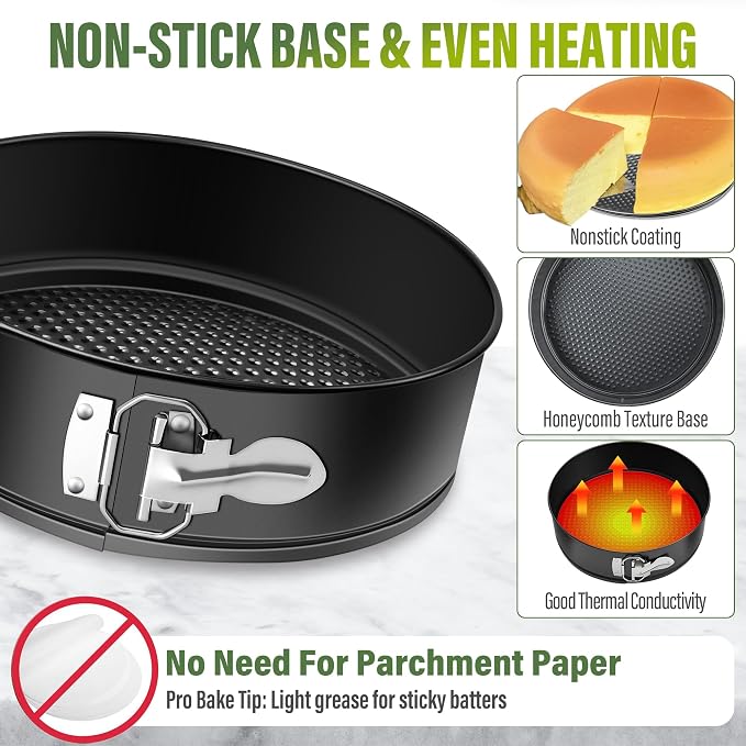 Vakoo 4+7+9 Inch Springform Pan - Nonstick, Leakproof Cheesecake Pan for Baking, Easy Release, No Parchment Paper Needed, Set of 3 - Image 4
