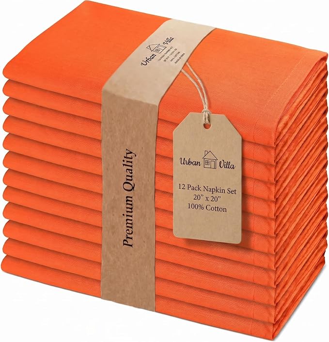 Urban Villa Cloth Napkins Cotton 20x20 (Set of 12) Orange by CottonTrends