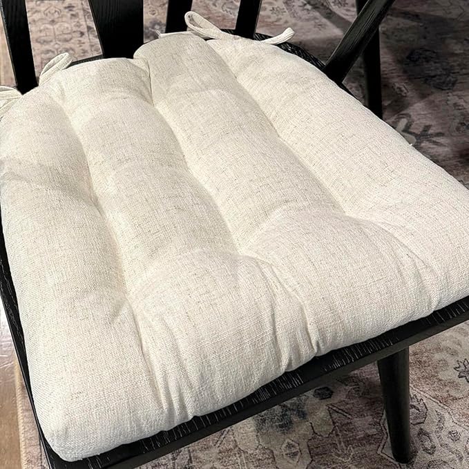 Barnett Home Decor Dining Chair Pad with Ties - Granite Natural Dining Chair Cushions Size Small 15 x 17 - Latex Foam Fill, Machine Washable, Reversible - (Small, Natural) - Image 2