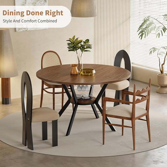 42" Round Dining Table for 4, Farmhouse Kitchen Table with Storage, Space Saving Circle Dinner Table, Rustic Wood Kitchen & Dining Room Tables with Metal Legs for Home, Apartment, Office, Restaurant - Image 3