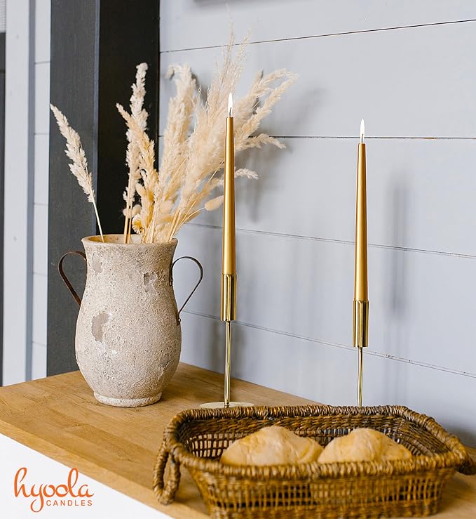 Hyoola Tall Taper Candles - 14 Inch Metallic Gold Dripless, Unscented Dinner Candle - Paraffin Wax with Cotton Wicks - 12 Hour Burn Time (Pack of 12) - Image 7