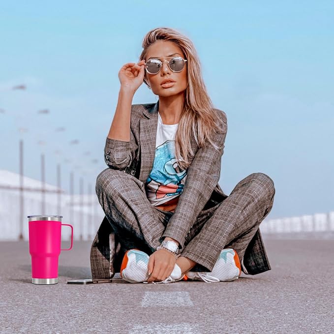 20 oz Tumbler with Handle and Lid Insulated Travel Coffee Mug Hot Pink 1P | Stainless Steel Tumbler, coffee tumbler with handle,Spill Proof Double Wall Vacuum Tumbler Cup Keep Drink Hot & Cold - Image 8