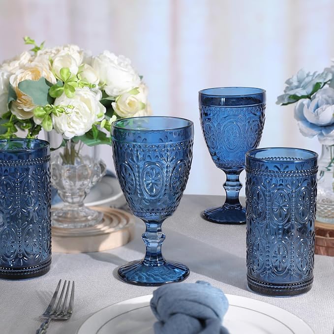 abrwyy Blue Drinking Glasses, Vintage Glassware, 12oz Highball Glasses | Lead-Free Glass, Thick&Durable Glass, Home Decoration, Food Grade Glass - Image 7