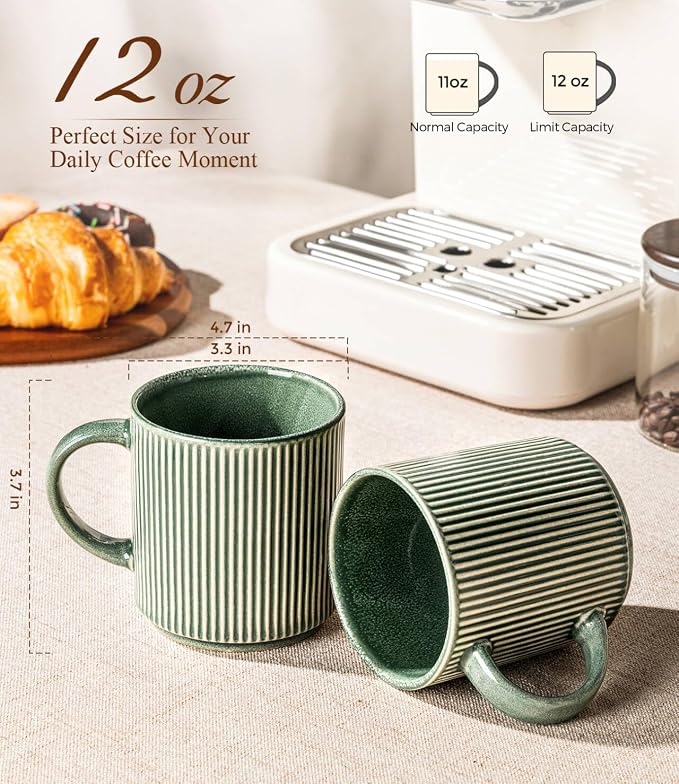 GBhome Coffee Mugs Set of 6，12 oz Coffee Cups with Handle | Cups for Latte, Tea, Cocoa & Milk, Ideal for Daily Use & Gifts, Microwave & Dishwasher Safe, Dark Green - Image 2
