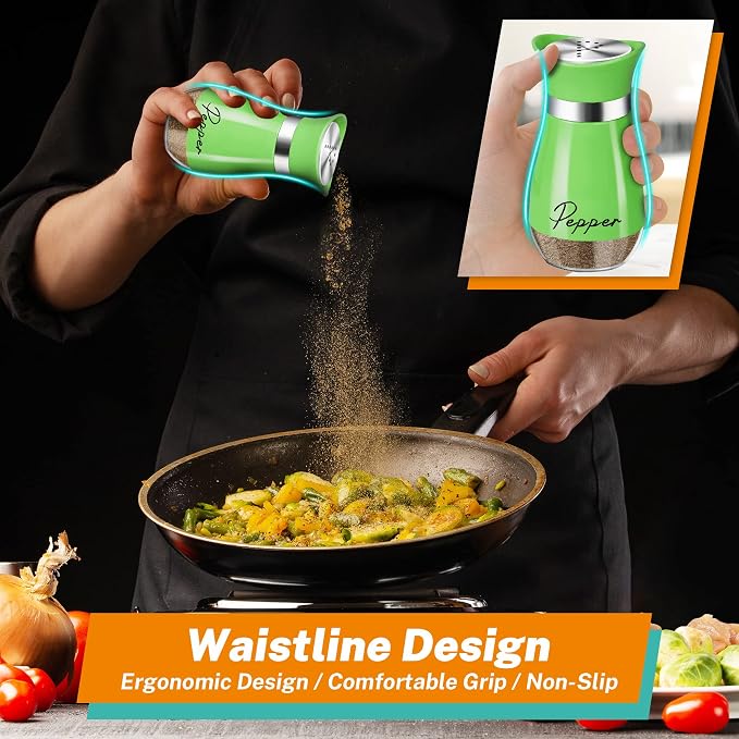 Salt and Pepper Shakers - 4 oz Green Glass Set with Stainless Steel Lids | Refillable Glass Shakers with Stainless Steel Lids Suit Cooking, Dining, RV Trips, Camping and BBQs; 4 oz Capacity Each. - Image 5