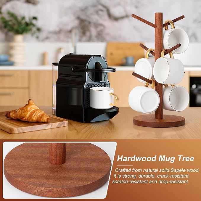 MyLifeUNIT Mug Holder Tree, Coffee Cup Holder with 6 Hooks (Reddish Brown) | Anti-slip padded bottom, space-saving compact design, easy air drying, sturdy tip-resistant structure - Image 2