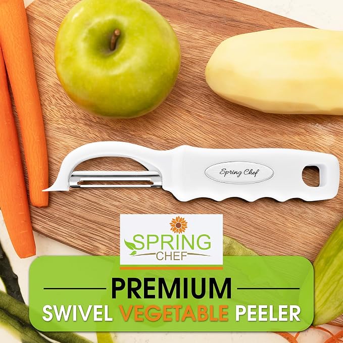 Spring Chef Swivel Potato Peeler for Kitchen with Ergonomic Handle, White | Premium Vegetable Peeler w/ Sharp Stainless Steel Blades, Multifunctional Food Peeler for Apple, Carrot, Cucumber, Fruit - Image 7