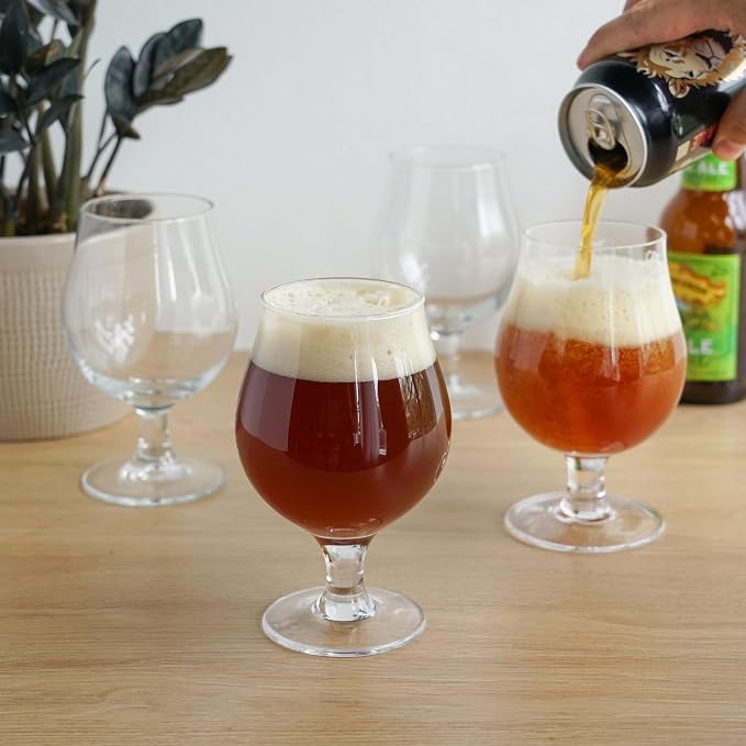 True Classic Tulip Beer Glasses, Sparkling Clear Drinking Glasses for Belgian Ales, Sours, IPA Beers, Cocktails, Gifts for Men, Game Night, Happy Hour, Home Bar, Elegant Glassware, 15 oz, Set of 4 - Image 4