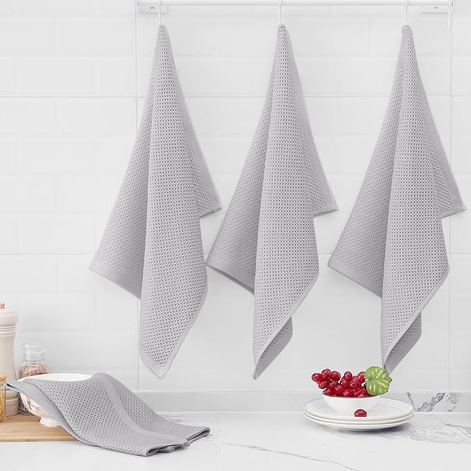 Homaxy 100% Cotton Oversized Waffle Weave Kitchen Towels 8-Pack, Light Gray | 20 x 28 Inches, Ultra Soft Absorbent Dish Towels, Quick Drying Large Cleaning Towels - Image 6