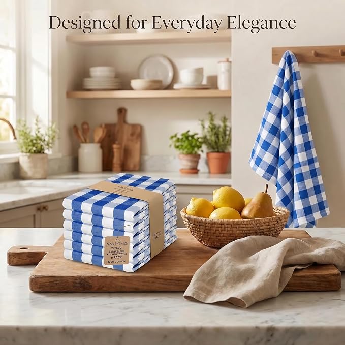 Urban Villa Kitchen Towels Cotton Dish Towels 20”x30” (Set of 6) Blue Wht - Image 5
