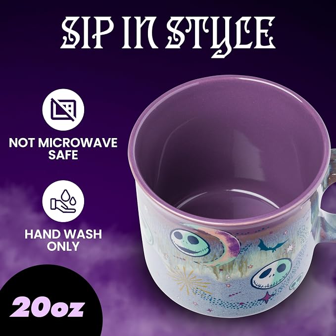 Silver Buffalo Disney Nightmare Before Christmas, Ceramic Camper Mug, 20oz | Jack Skellington, Mystic Opulence, Reactive Glaze, 0.59 Liters - Image 4