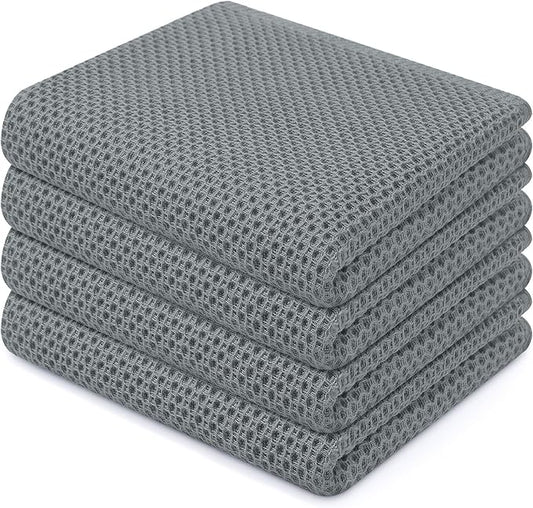 Homaxy 100% Cotton Waffle Weave Kitchen Dish Towels 4-Pack, Grey | 13 x 28 Inches, Ultra Soft Absorbent Dish Towels, Quick Drying Cleaning Towels by Homaxy