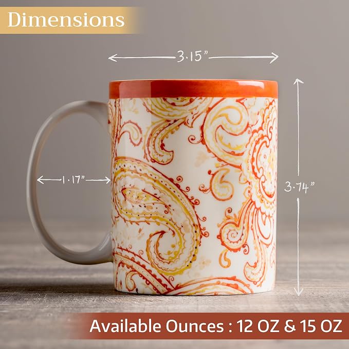 Maison d' Hermine Coffee Mug with Handles Tea Cups (12 Ounce, Pack of 1) | Fine Bone China Coffee Mugs for Hot Beverages Cappuccino Latte Home Hotel Spring Summer -Palatial Paisley - Paisley Autumn - Image 4