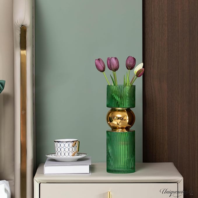 12-Inch Decorative Green Tall Glass Vase - Modern Minimalist Decor for Parties, and Special Events - Perfect Centerpiece for Coffee Tables, Living Rooms, Dining Tables, Offices, and Farmhouse Decor - Image 4