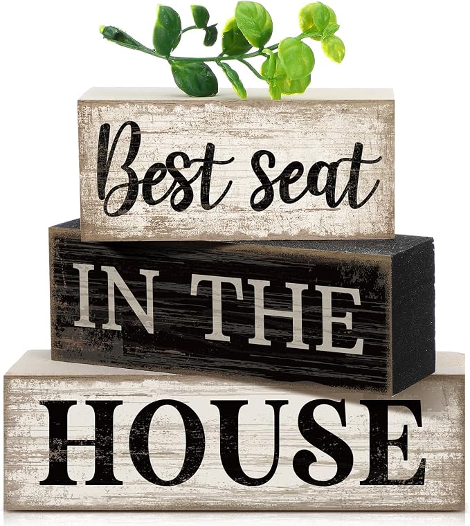 Moucuny 4 Pcs Bathroom Shelf Decor Signs Farmhouse Best Seat in the House Bathroom Decor and Accessories Rustic Eucalyptus Leaves Sign Gift Best Seat in the House Farmhouse Centerpiece for Home Toilet by Moucuny