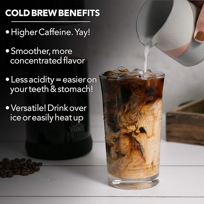 VINCI Express Cold Brew, Electric Cold Brew Coffee Maker in 5 minutes, 4 Brew Strength Settings & Cleaning Cycle, Easy to Use & Clean, Glass Carafe, Cold Brewer for Iced Coffee, 1.4 L Dial Control