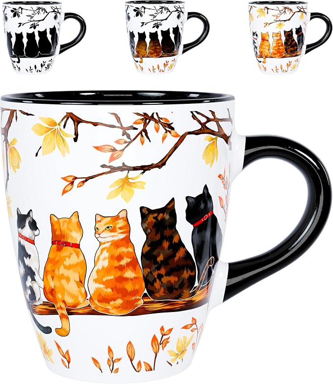 Color Changing Cat Friends Coffee Mug 12OZ - Ceramic Heat Sensitive Cup Hot Cocoa Tea Milk Mugs Hot Drinks and beverages Unique Beautiful Holiday Christmas gift Idea for Cat lovers Furparent women mom by Dream8Design