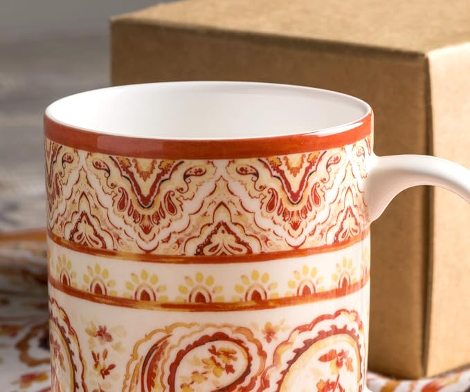 Maison d' Hermine Coffee Mug with Handles Tea Cups (15 Ounce, Pack of 1) | Fine Bone China Coffee Mugs for Hot Beverages Cappuccino Latte Home Hotel Spring Summer -Palatial Paisley - Indian Summer - Image 9