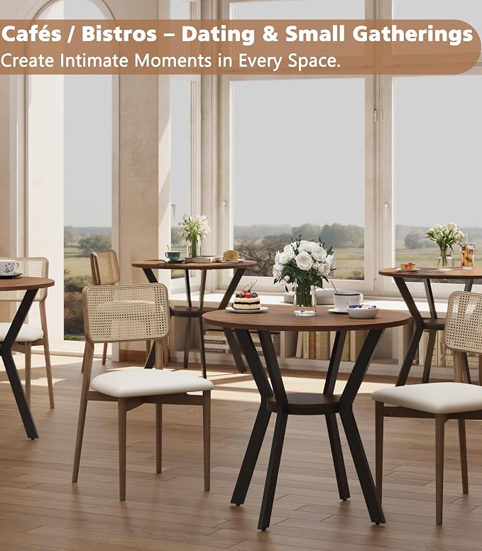 MECHYIN 31.5" Round Dining Table for 2-4, Farmhouse Small Kitchen Table with Storage, Space Saving Circle Table, Rustic Wood Dining Room Tables with Metal Legs for Kitchen, Dining Room, Apartment - Image 9